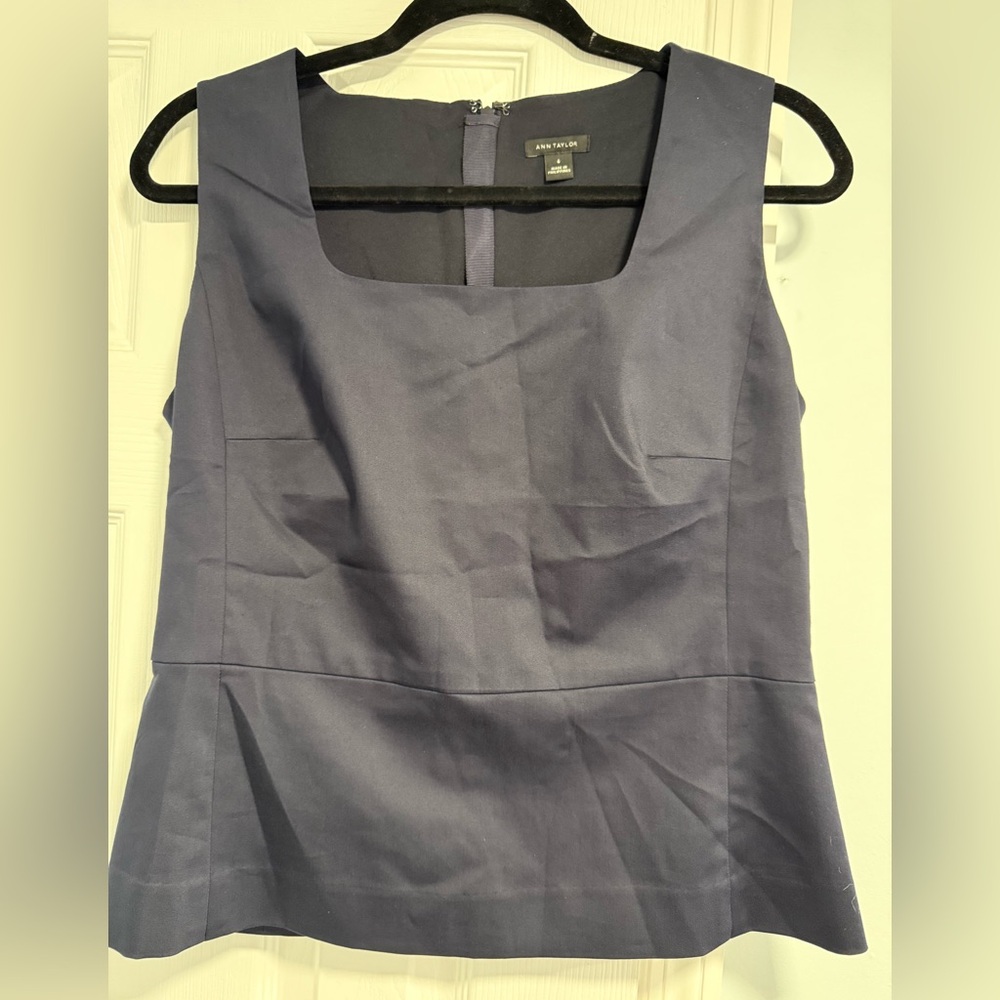 Ann Taylor Fitted Blue Peplum Tank Top - Picture 2 of 7